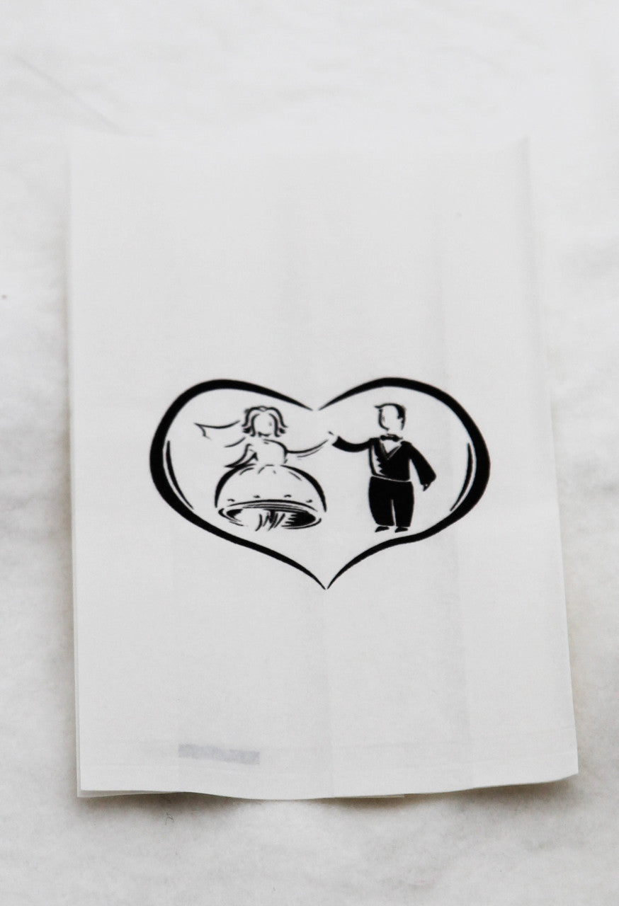150 Pack Wedding Cake Bags Greaseproof Wax Paper Slice Take Home Favour Bride Groom in Heart