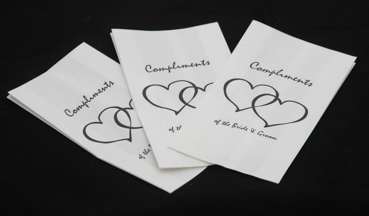 200 Pack Wedding Cake Bags Greaseproof Wax Paper Slice Take Home Favour Heart n Message