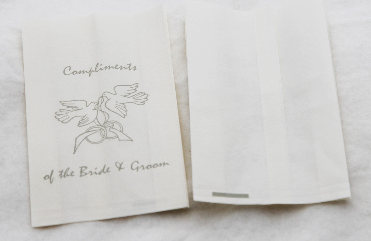 200 Pack Wedding Cake Bags Greaseproof Wax Paper Slice Take Home Favour Silver Doves
