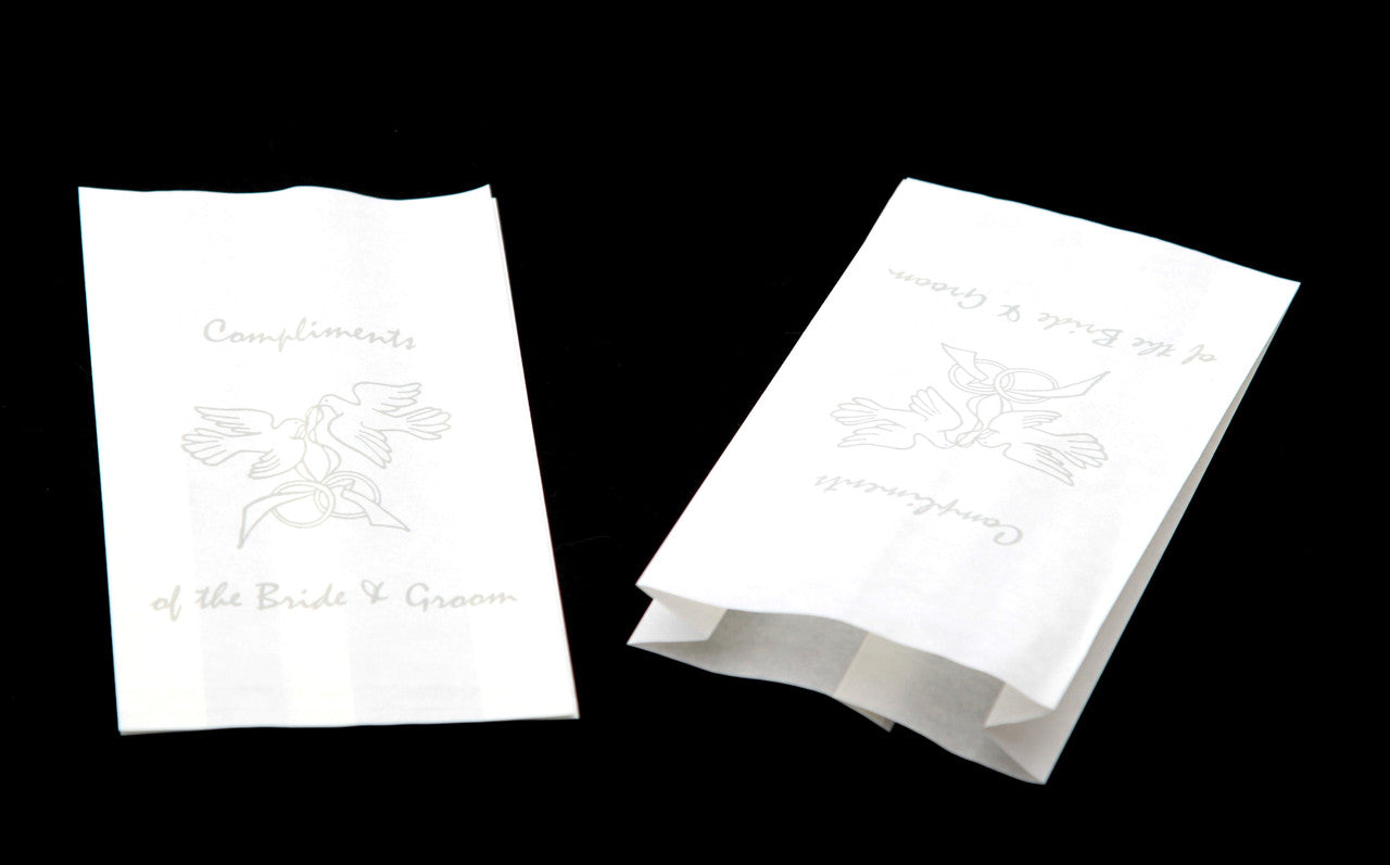 200 Pack Wedding Cake Bags Greaseproof Wax Paper Slice Take Home Favour Silver Doves