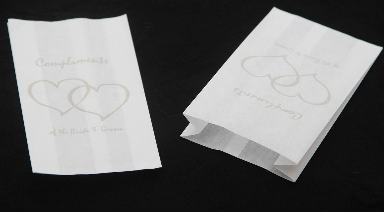 200 Pack Wedding Cake Bags Greaseproof Wax Paper Slice Take Home Favour Silver Heart n Message