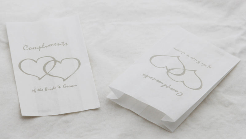 200 Pack Wedding Cake Bags Greaseproof Wax Paper Slice Take Home Favour Silver Heart n Message