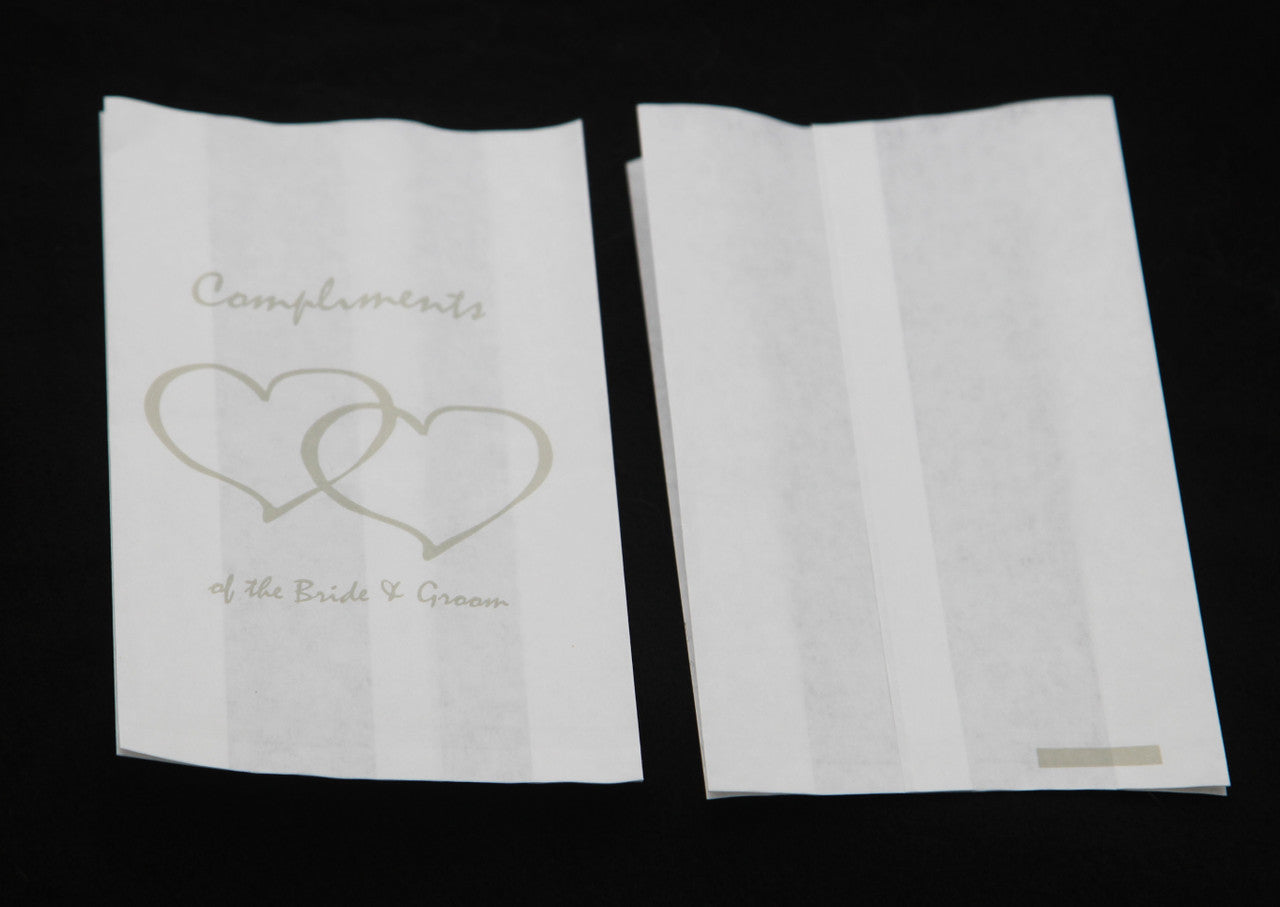 50 Pack Wedding Cake Bags Greaseproof Wax Paper Slice Take Home Favour Silver Heart n Message