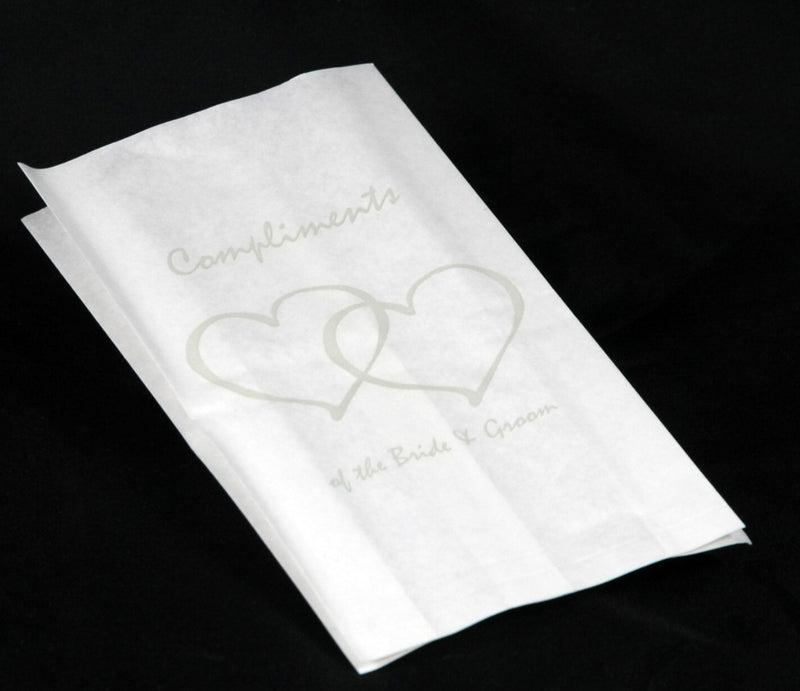 50 Pack Wedding Cake Bags Greaseproof Wax Paper Slice Take Home Favour Silver Heart n Message