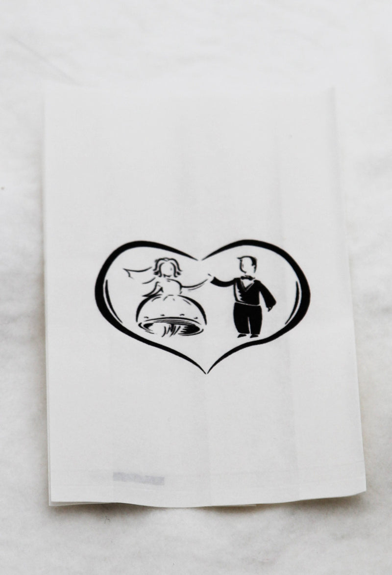 50 Pack Wedding Cake Bags Greaseproof Wax Paper Slice Take Home Favour Bride Groom in Heart