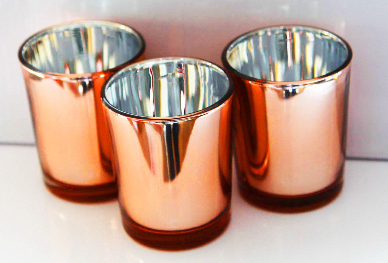 20 Pack Copper Votive Tealight Candle Holders Valentines Day Mercury Wedding Decor Glass Candlestick Party Decorations Bridal Baby Shower Event