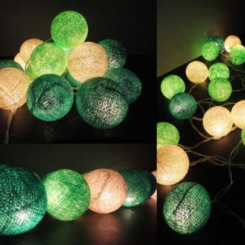 50 Ball Green Mix LONG 5m String Light Battery Box 5cm Cotton Ball Christmas Birthday Garden Special Occasion Decoration