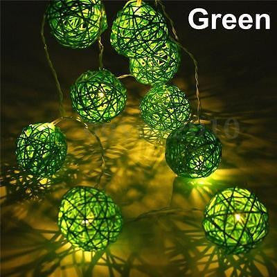 1 Set of Green 5cm Rattan Cane 50 Ball Battery Powered LONG 5m String Lights Christmas Gift Home Wedding Party Bedroom Decoration Table Centrepiece