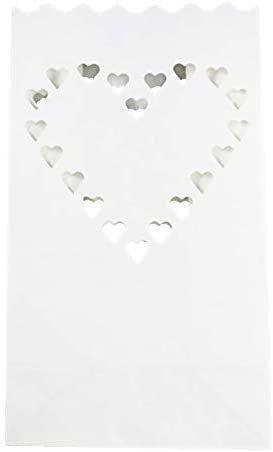 50 Pack White Heart Luminary Paper Candle Tea Light Lantern Bags Garden Wedding Anniversary Birthday Night Decorations Evening Party