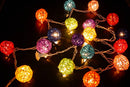 1 Set of Multi Coloured 5cm Rattan Cane 20 Ball Battery Powered 3m String Lights Christmas Gift Home Wedding Party Bedroom Decoration Table Centrepiece