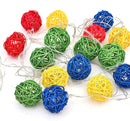 1 Set of Multi Coloured 5cm Rattan Cane 20 Ball Battery Powered 3m String Lights Christmas Gift Home Wedding Party Bedroom Decoration Table Centrepiece