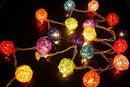 1 Set of Multi Coloured 5cm Rattan Cane 50 Ball Battery Powered LONG 5m String Lights Christmas Gift Home Wedding Party Bedroom Decoration Table Centrepiece
