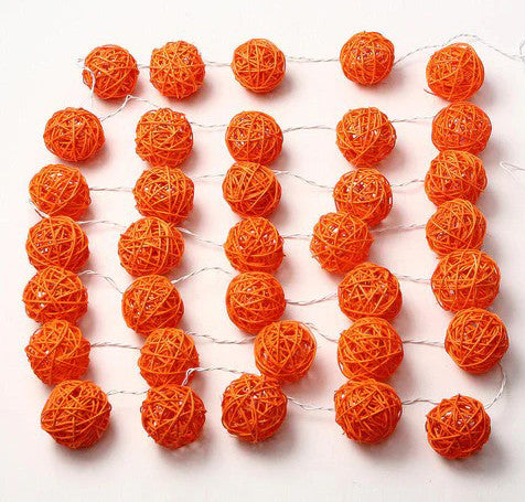 1 Set of Orange 5cm Rattan Cane 20 Ball Battery Powered 3m String Lights Christmas Gift Home Wedding Party Bedroom Decoration Table Centrepiece