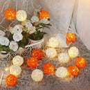1 Set of Orange n White 5cm Rattan Cane 50 Ball Battery Powered LONG 5m String Lights Christmas Gift Home Wedding Party Bedroom Decoration Table Centrepiece