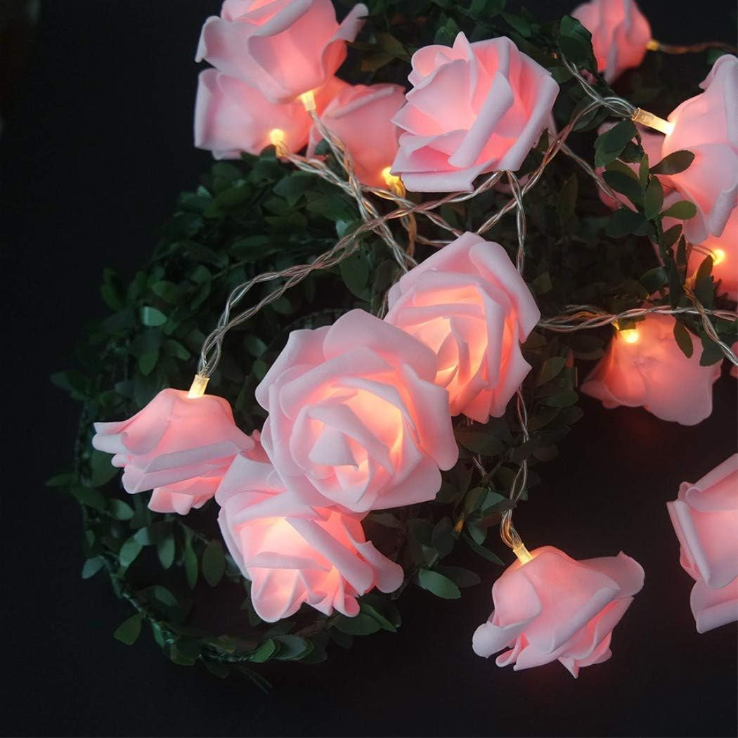 20 Pink Rose 3D Fairy Lights 3M String, Battery (AA) Indoor & Outdoor Decorations Wedding Valentines Romantic Room Table Lighting