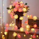 20 Pink n White Rose 3D Fairy Lights 3M String, Battery (AA) Indoor & Outdoor Decorations Wedding Valentines Romantic Room Table Lighting