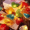 20 Rainbow 3D Hollowed Rattan Heart-Shaped 3M String Fairy Lights, Battery (AA) Indoor & Outdoor Decorations Birthday Kids Celebration PartyRoom Table Lighting