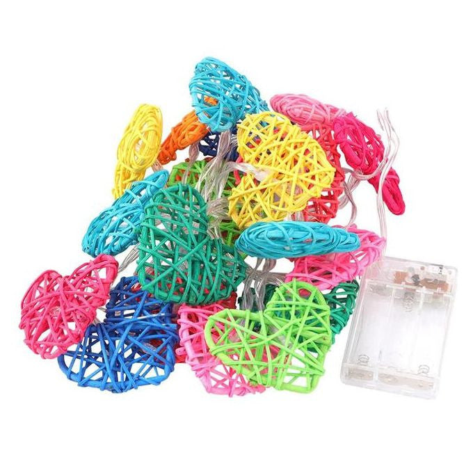 50 Rainbow 3D Hollowed Rattan Heart-Shaped 5M LONG String Fairy Lights, Battery (AA) Indoor & Outdoor Decorations Birthday Kids Celebration PartyRoom Table Lighting