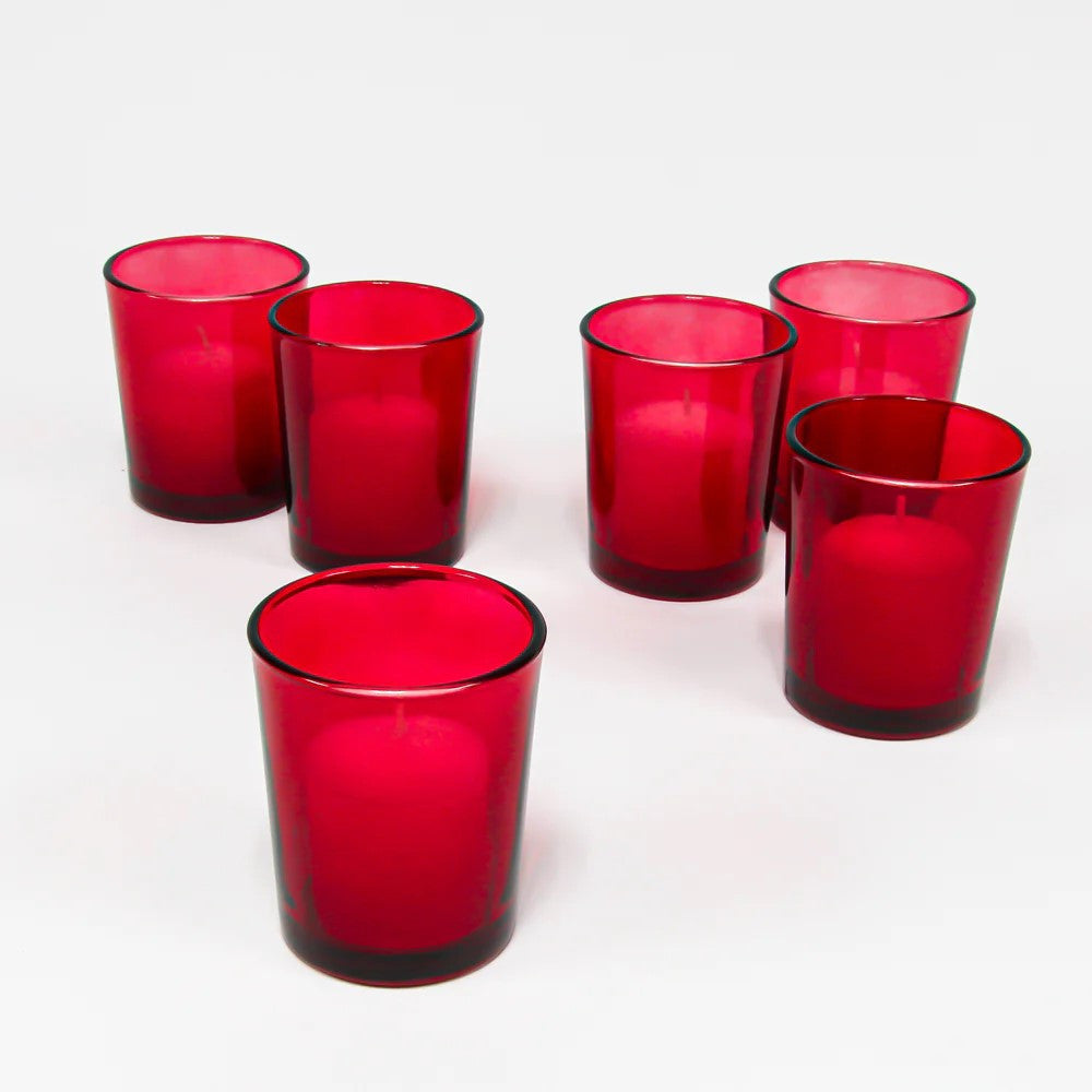10 Pack Red Glass Votive Tealight Candle Holders House Party Cenrepiece Xmas Wedding Decor Glass Candlestick Party Decorations Bridal Valentines Event