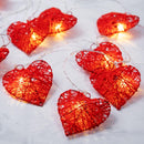 50 Red 3D Hollowed Rattan Heart-Shaped 5M LONG String Fairy Lights, Battery (AA) Indoor & Outdoor Decorations Wedding Valentines Romantic Room Table Lighting