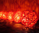 1 Set of Red 5cm Rattan Cane 50 Ball Battery Powered LONG 5m String Lights Christmas Gift Home Wedding Party Bedroom Decoration Table Centrepiece