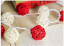 1 Set of Red and White5cm Rattan Cane 20 Ball Battery Powered 3m String Lights Christmas Gift Home Wedding Party Bedroom Decoration Table Centrepiece