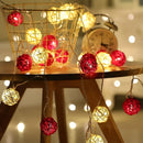 1 Set of Red and White 5cm Rattan Cane 50 Ball Battery Powered LONG 5m String Lights Christmas Gift Home Wedding Party Bedroom Decoration Table Centrepiece