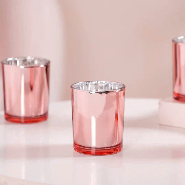 40 Pack Rose Gold Pink Votive Tealight Candle Holders Valentines Day Mercury  Wedding Decor Glass Candlestick Party Decorations Bridal Baby Shower Event