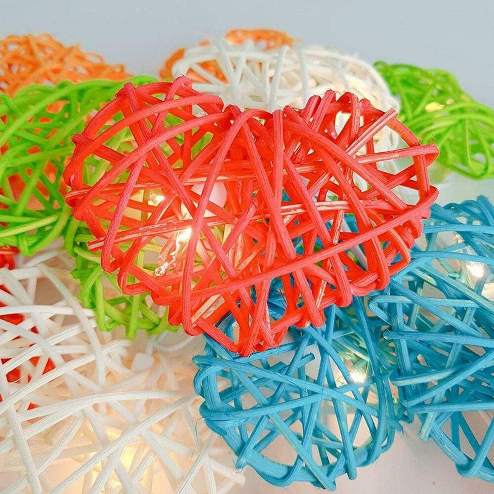 20 Turquoise Blue 3D Hollowed Rattan Heart-Shaped 3M String Fairy Lights, Battery (AA) Indoor & Outdoor Decorations Birthday Kids Celebration PartyRoom Table Lighting