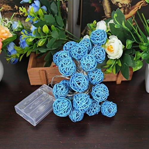 1 Set of Turquoise Blue 5cm Rattan Cane 50 Ball Battery Powered LONG 5m String Lights Christmas Gift Home Wedding Party Bedroom Decoration Table Centrepiece