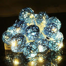 1 Set of Turquoise Blue 5cm Rattan Cane 50 Ball Battery Powered LONG 5m String Lights Christmas Gift Home Wedding Party Bedroom Decoration Table Centrepiece