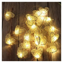 20 White 3D Hollowed Rattan Heart-Shaped 3M String Fairy Lights, Battery (AA) Indoor & Outdoor Decorations Wedding Valentines Romantic Room Table Lighting