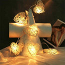 50 White 3D Hollowed Rattan Heart-Shaped 5M LONG String Fairy Lights, Battery (AA) Indoor & Outdoor Decorations Wedding Valentines Romantic Room Table Lighting