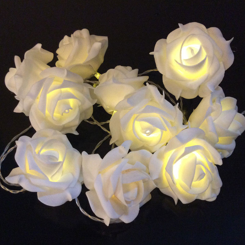 20 White Rose 3D Fairy Lights 3M String, Battery (AA) Indoor & Outdoor Decorations Wedding Valentines Romantic Room Table Lighting