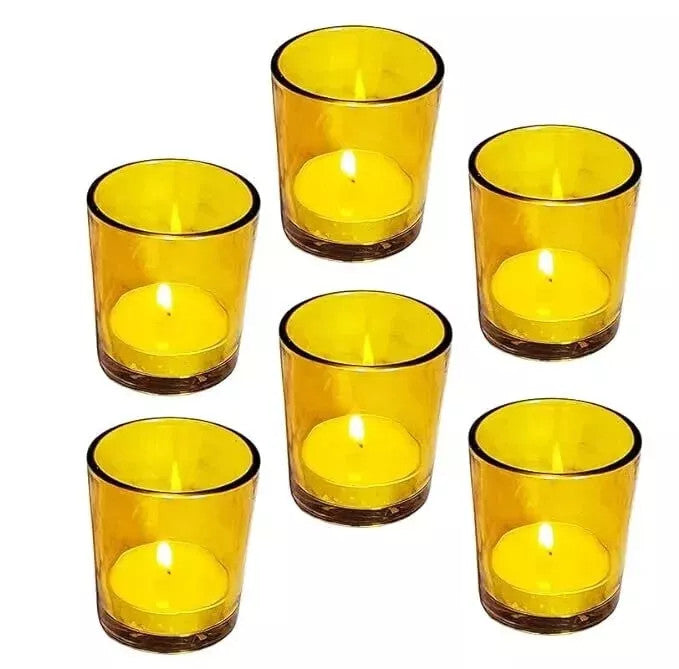 20 Pack Yellow Glass Votive Candle Holders Table Centreoieces Xmas Wedding Anniversary Event Recption Party Function or Home Decor