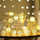 1 Set of Yellow 5cm Rattan Cane 20 Ball Battery Power 3m String Lights Christmas Gift Home Wedding Party Bedroom Decoration Table Centrepiece