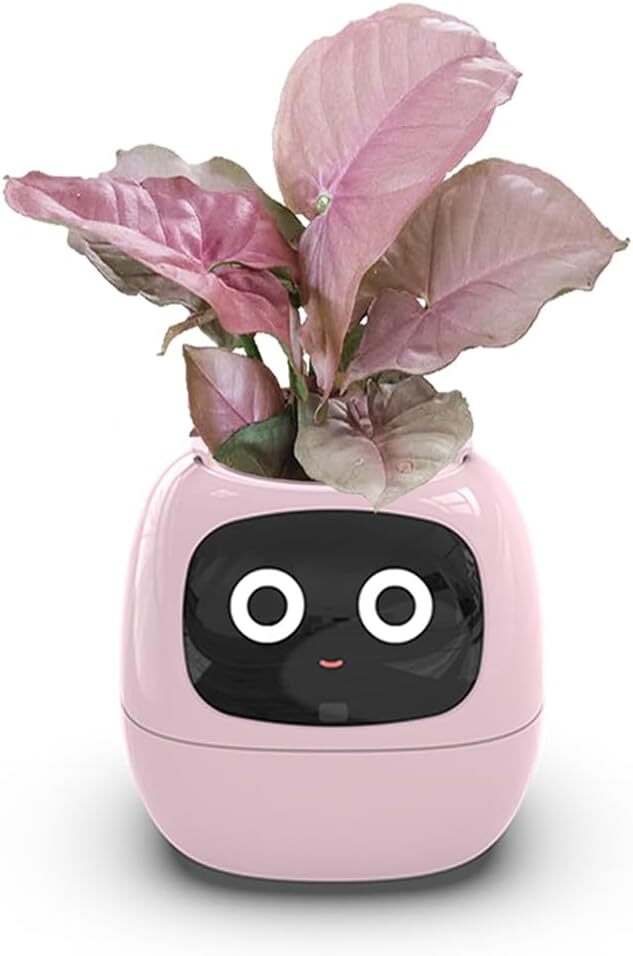Intelligent Flower Pot, Electronic Bud, Maintenance Plant Assistant, Fun Interactive Flower Pot, Indoor Green Planting Monitoring, LCD Screen Display, Cell Phone APP Connection (Pink)