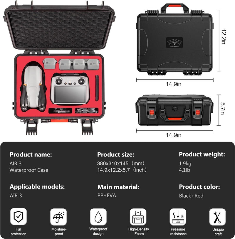 STARTRC Air 3 Hard Case Waterproof Carrying Case for DJI Air 3 Fly More Combo