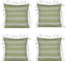 Pack of 4 Fresh Green & White Striped Cushion Cover with white knotted edging