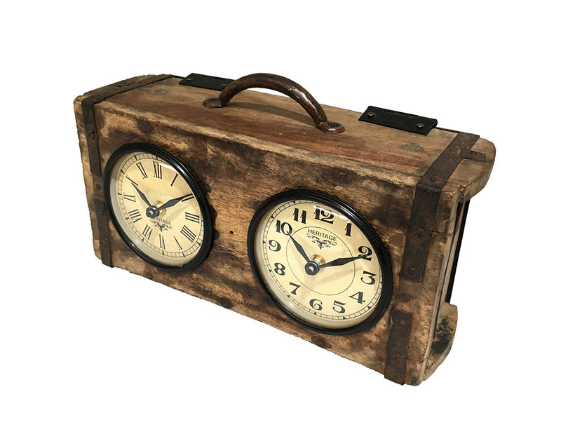 Table Clock - Brick Mould Dual Dial