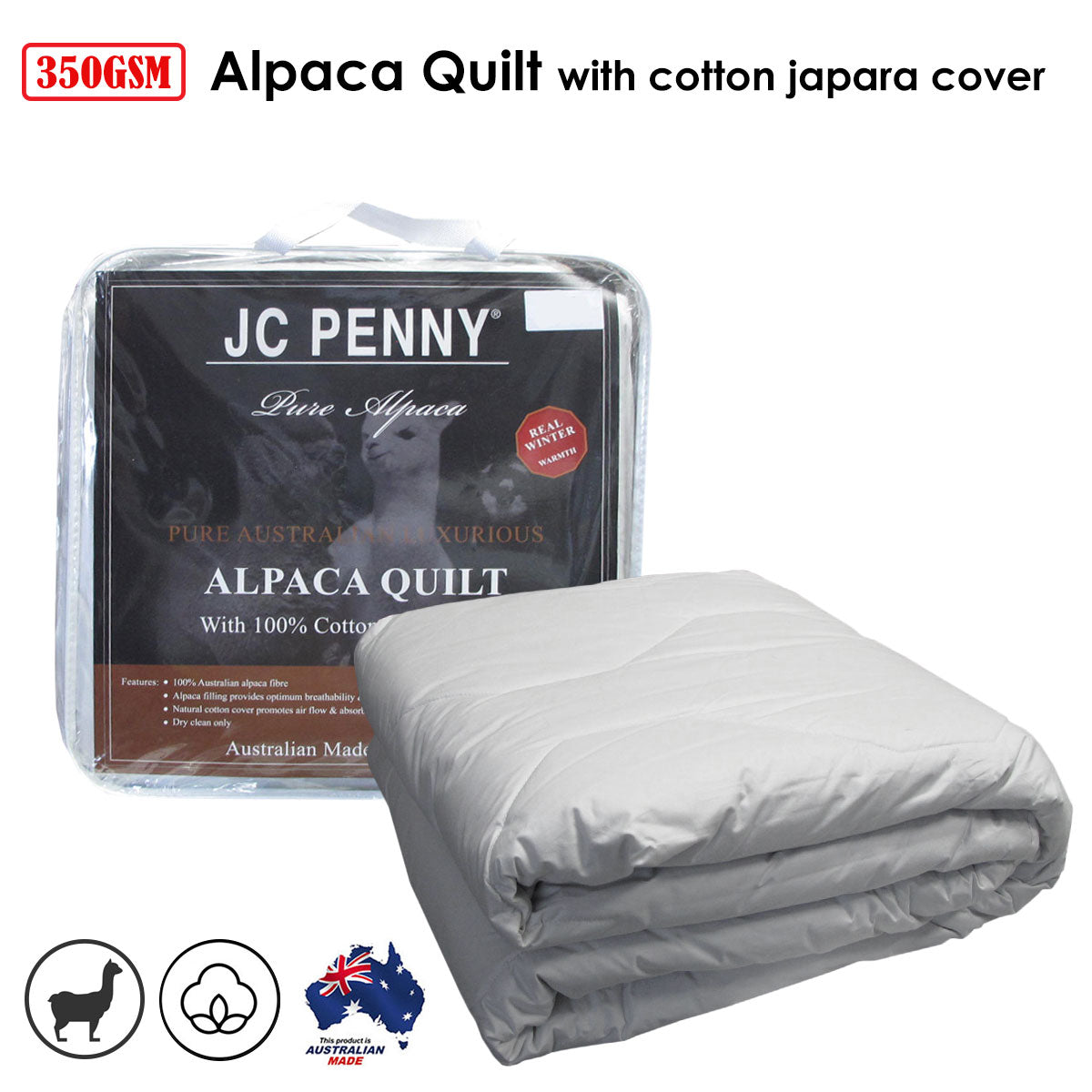 350GSM Alpaca Quilt with Cotton Japara Cover - Single