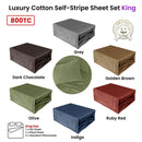 Grey 800TC Luxury Cotton Self-Stripe Sheet Set King 40 cm Wall King