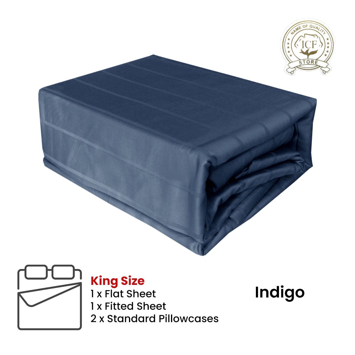 Indigo 800TC Luxury Cotton Self-Stripe Sheet Set King 40 cm Wall King