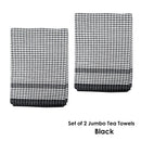 Hotel Living Set of 2 Jumbo Cotton Check Tea Towels 60x90cm Black