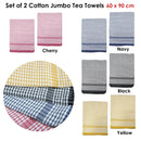 Hotel Living Set of 2 Jumbo Cotton Check Tea Towels 60x90cm Navy