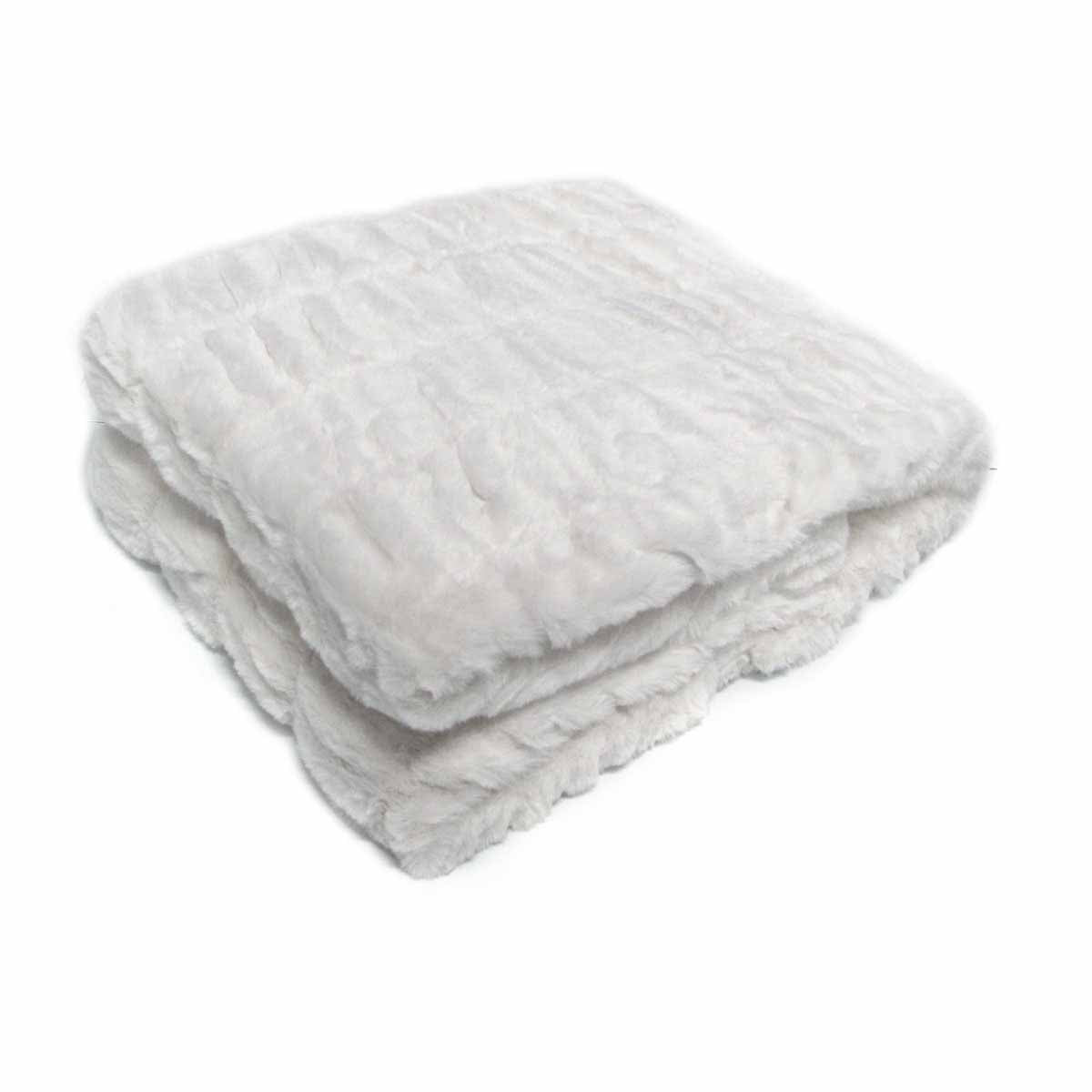 Harper Soft Ruched Pattern Faux Fur Throw Rug 127 x 152 cm White