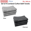 500GSM Set of 4 Combed Cotton Bath Towels Plain 70 x 140 cm Plain Silver