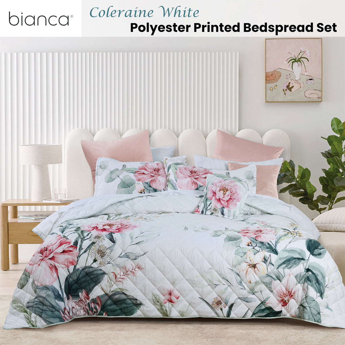 Bianca Coleraine White Floral Printed Bedspread Set Queen