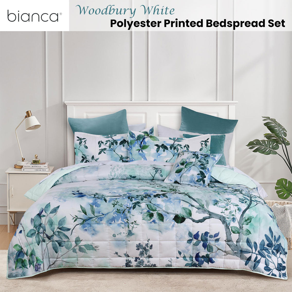 Bianca Woodbury White Botanical Printed Bedspread Set King Single