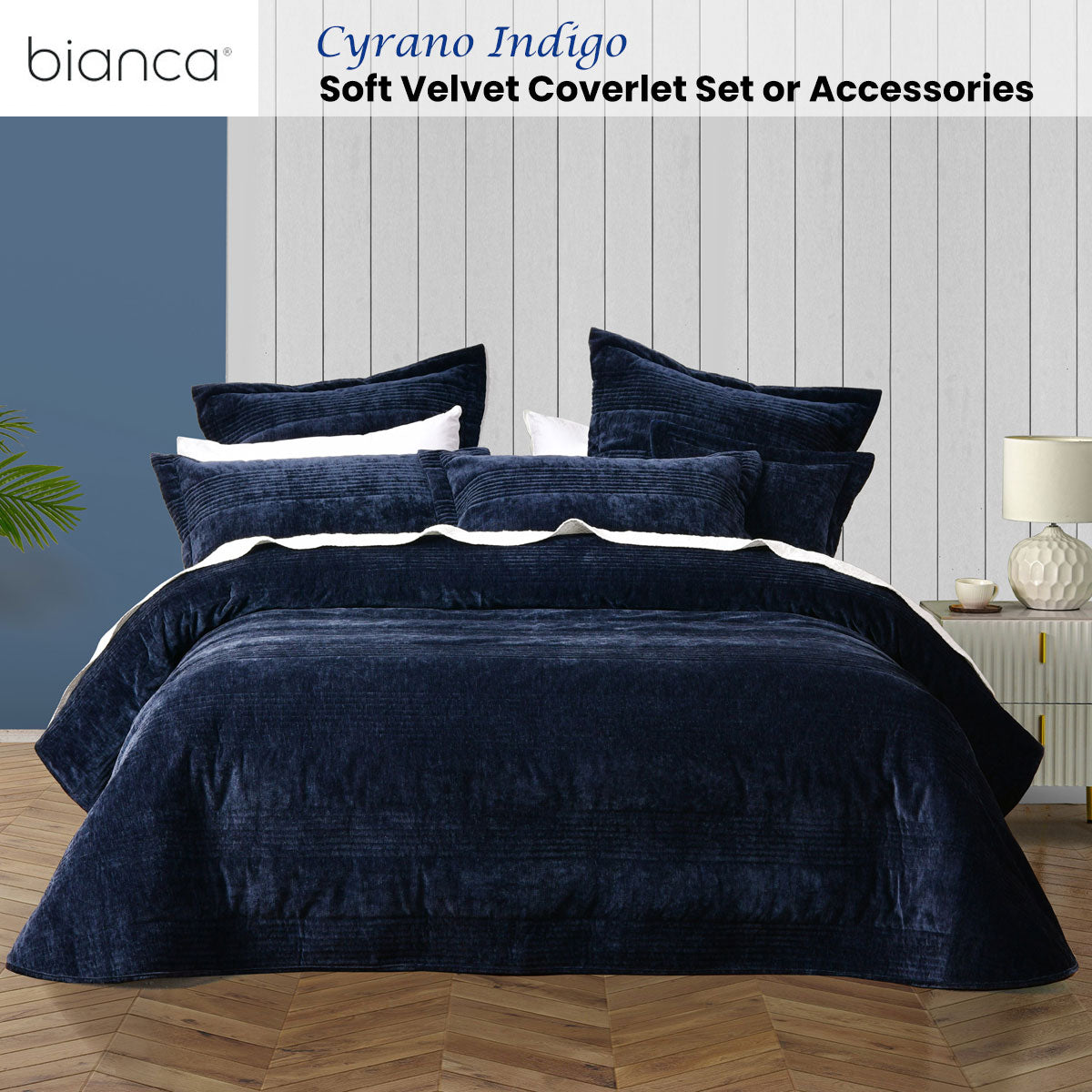Bianca Cyrano Indigo Soft Velvet Polyester Quilted Coverlet Set Queen/King